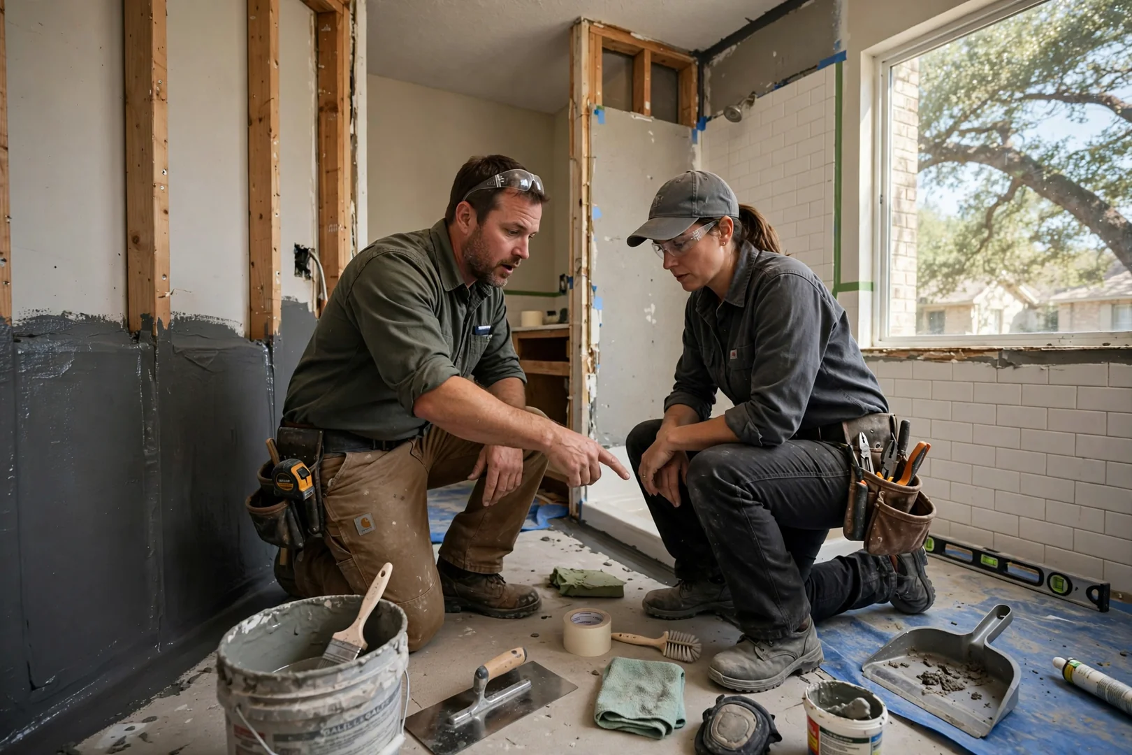 Contractor answering a customer call on a job site