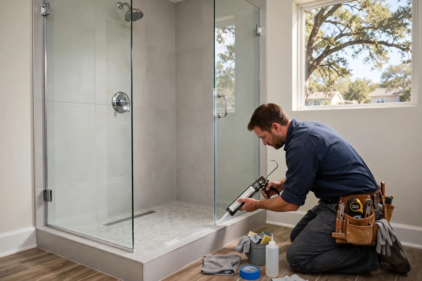 Standard alcove tub removed and replaced with a low threshold tiled walk-in shower