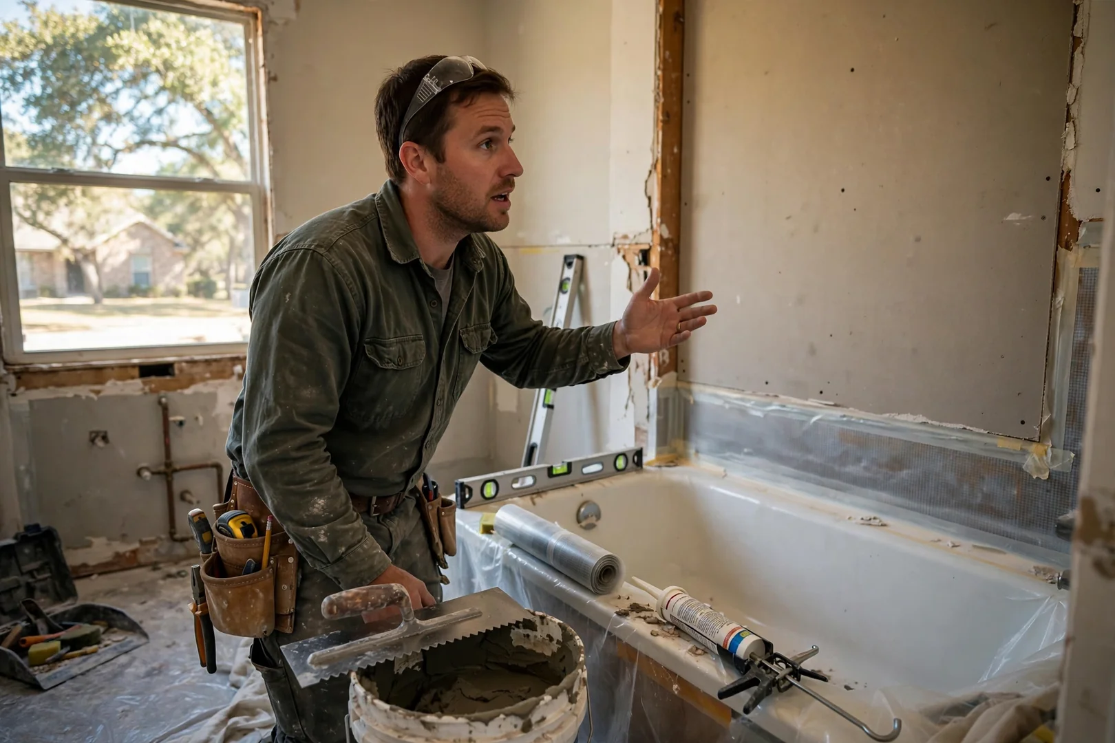 Homeowner stepping into a newly installed walk-in tub in a Rowlett bathroom